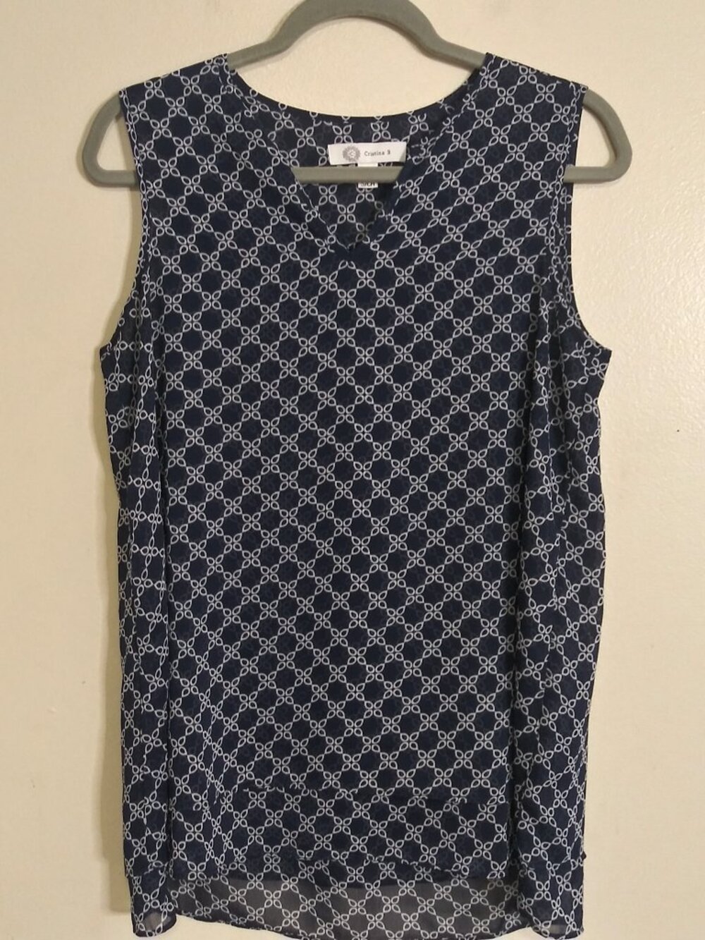 Cristina B Women's Sleeveless Navy Blue Geometric Print Blouse Size Small